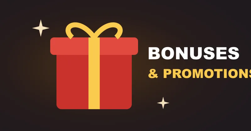 Viva96 Casino bonuses illustration with a red gift box and gold ribbon