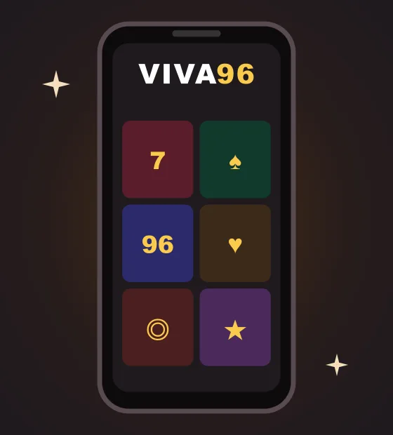 Viva96 Casino lobby illustrated on a smartphone screen with game tiles